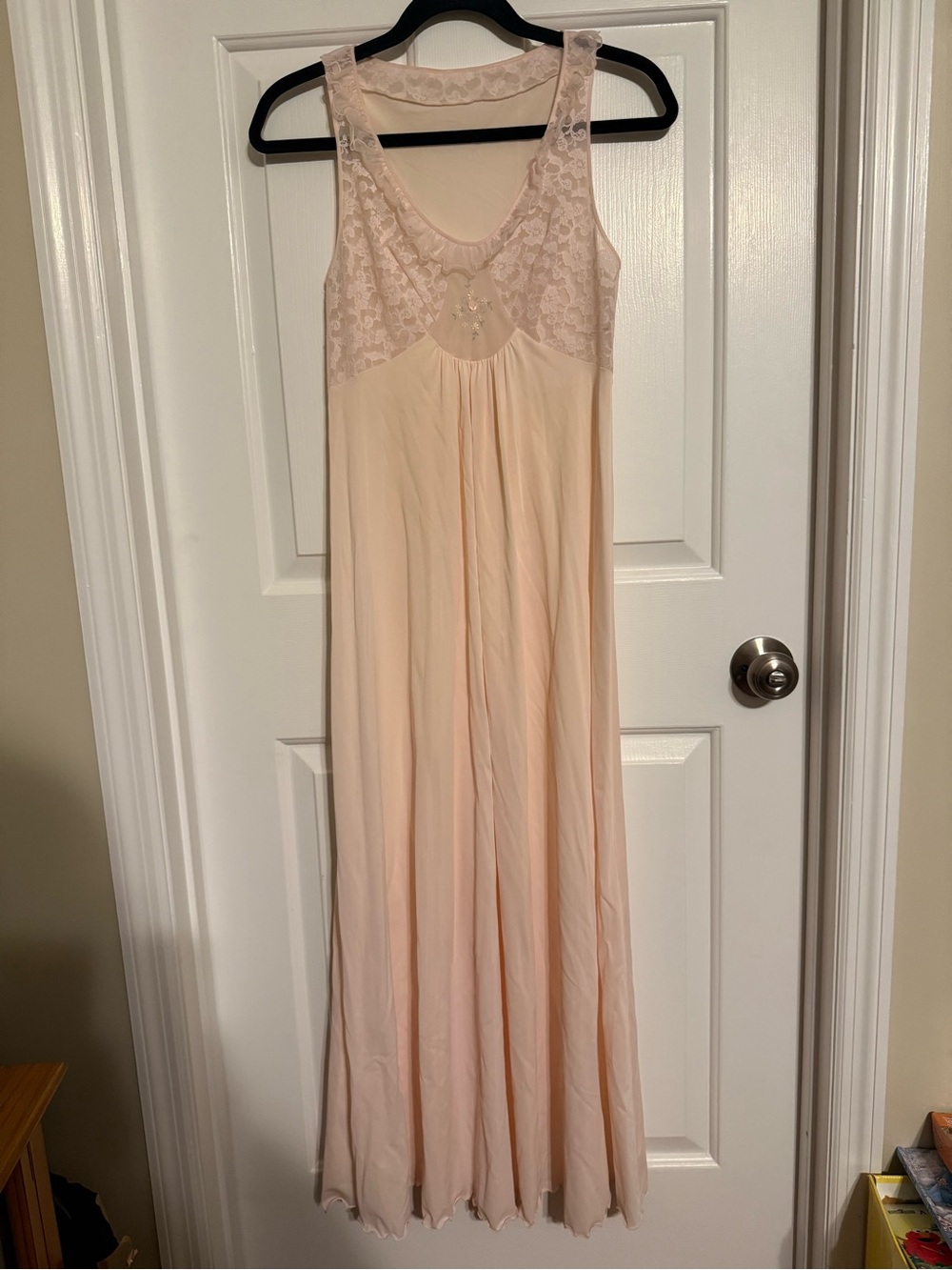 VTG Shadowline Pink Nylon Maxi Nightgown Lace Floral Embroidered S Made in USA